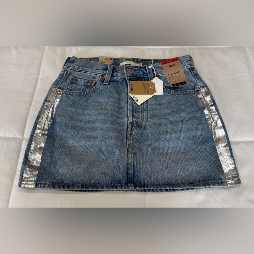 Levi's Blue Denim Mini Skirt with Silver Side Trim